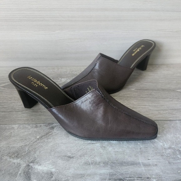 Liz Claiborne Flex Guild Rich Brown Leather 2.75" Heel Shoes Mules Womens 8.5 M - Picture 2 of 13